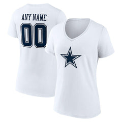 Dallas Cowboys Women's Team Authentic Personalized Name & Number V-Neck T-Shirt - White online