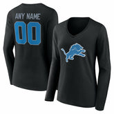 Detroit Lions Women's Team Authentic Personalized Name & Number Long Sleeve V-Neck T-Shirt - Black outlet