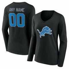 Detroit Lions Women's Team Authentic Personalized Name & Number Long Sleeve V-Neck T-Shirt - Black outlet