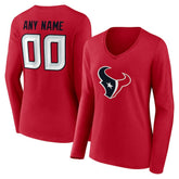 Houston Texans Women's Team Authentic Personalized Name & Number Long Sleeve V-Neck T-Shirt - Red cheap