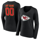Kansas City Chiefs Women's Team Authentic Personalized Name & Number Long Sleeve V-Neck T-Shirt - Black for sale