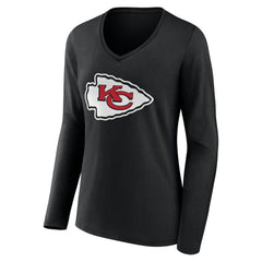 Kansas City Chiefs Women's Team Authentic Personalized Name & Number Long Sleeve V-Neck T-Shirt - Black for sale