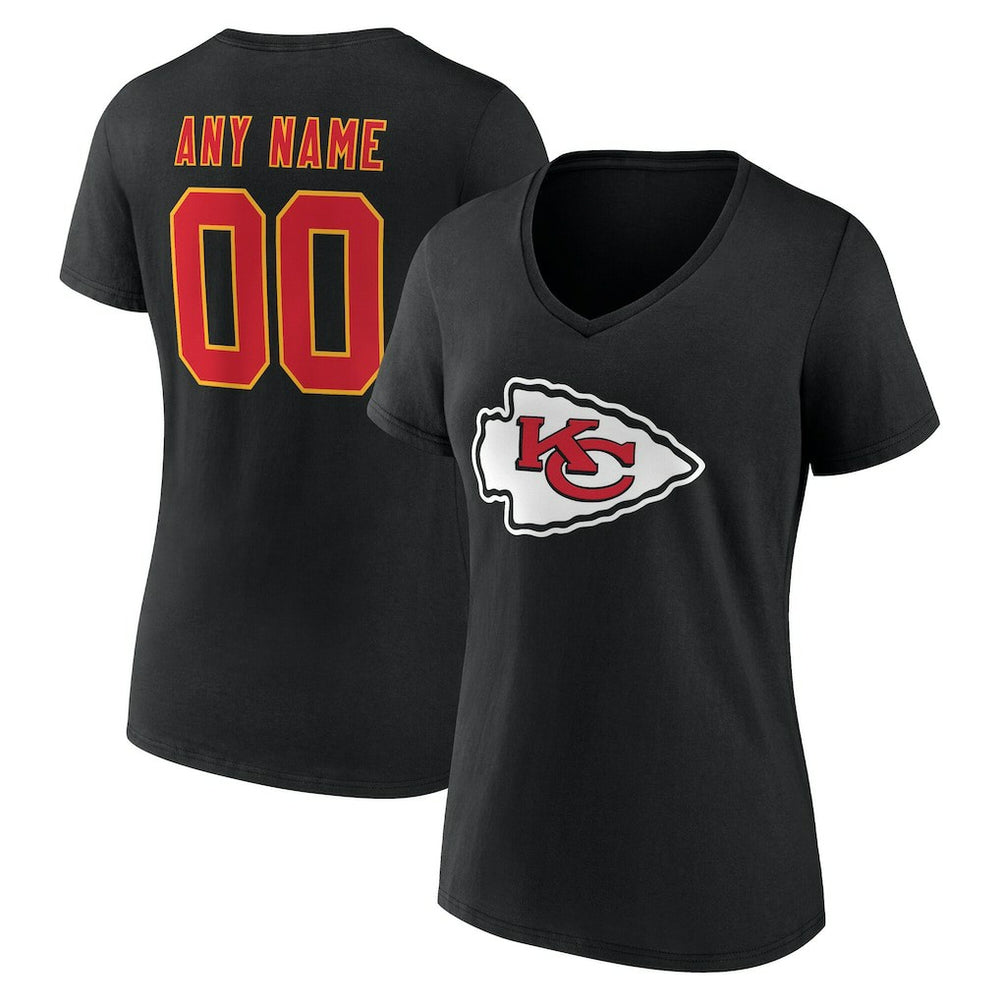 Kansas City Chiefs Women's Team Authentic Personalized Name & Number V-Neck T-Shirt - Black cheap