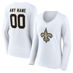 New Orleans Saints Women's Team Authentic Personalized Name & Number Long Sleeve V-Neck T-Shirt - White outlet