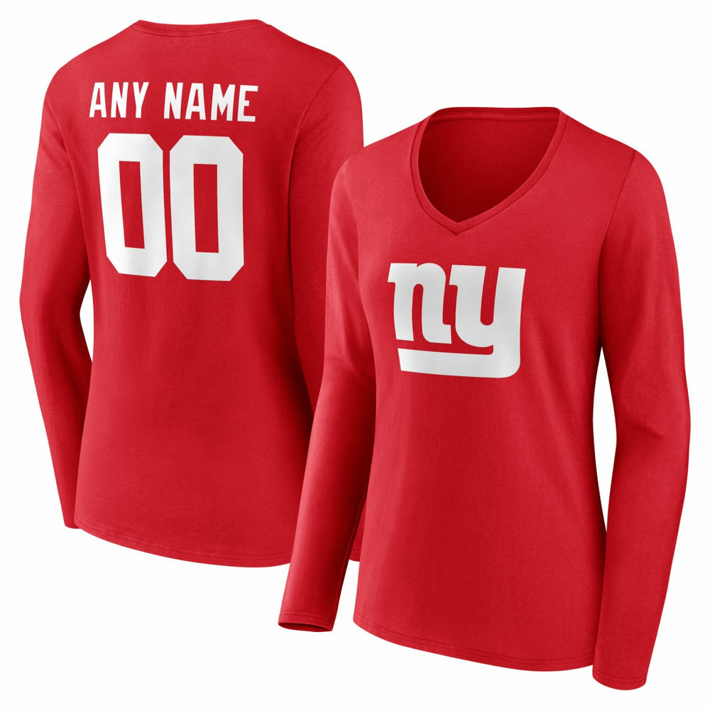 New York Giants Women's Team Authentic Personalized Name & Number Long Sleeve V-Neck T-Shirt - Red discount