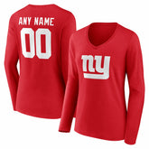 New York Giants Women's Team Authentic Personalized Name & Number Long Sleeve V-Neck T-Shirt - Red discount