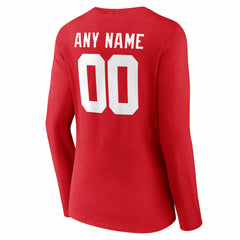 New York Giants Women's Team Authentic Personalized Name & Number Long Sleeve V-Neck T-Shirt - Red discount