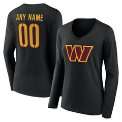 Washington Commanders Women's Team Authentic Personalized Name & Number Long Sleeve V-Neck T-Shirt - Black for sale