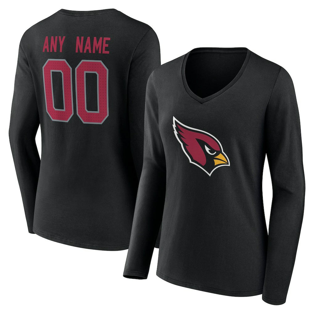 Arizona Cardinals Women's Team Authentic Personalized Name & Number Long Sleeve V-Neck T-Shirt - Black discount