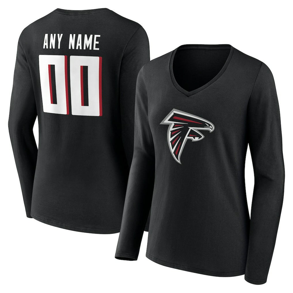 Atlanta Falcons Women's Team Authentic Personalized Name & Number Long Sleeve V-Neck T-Shirt - Black sale