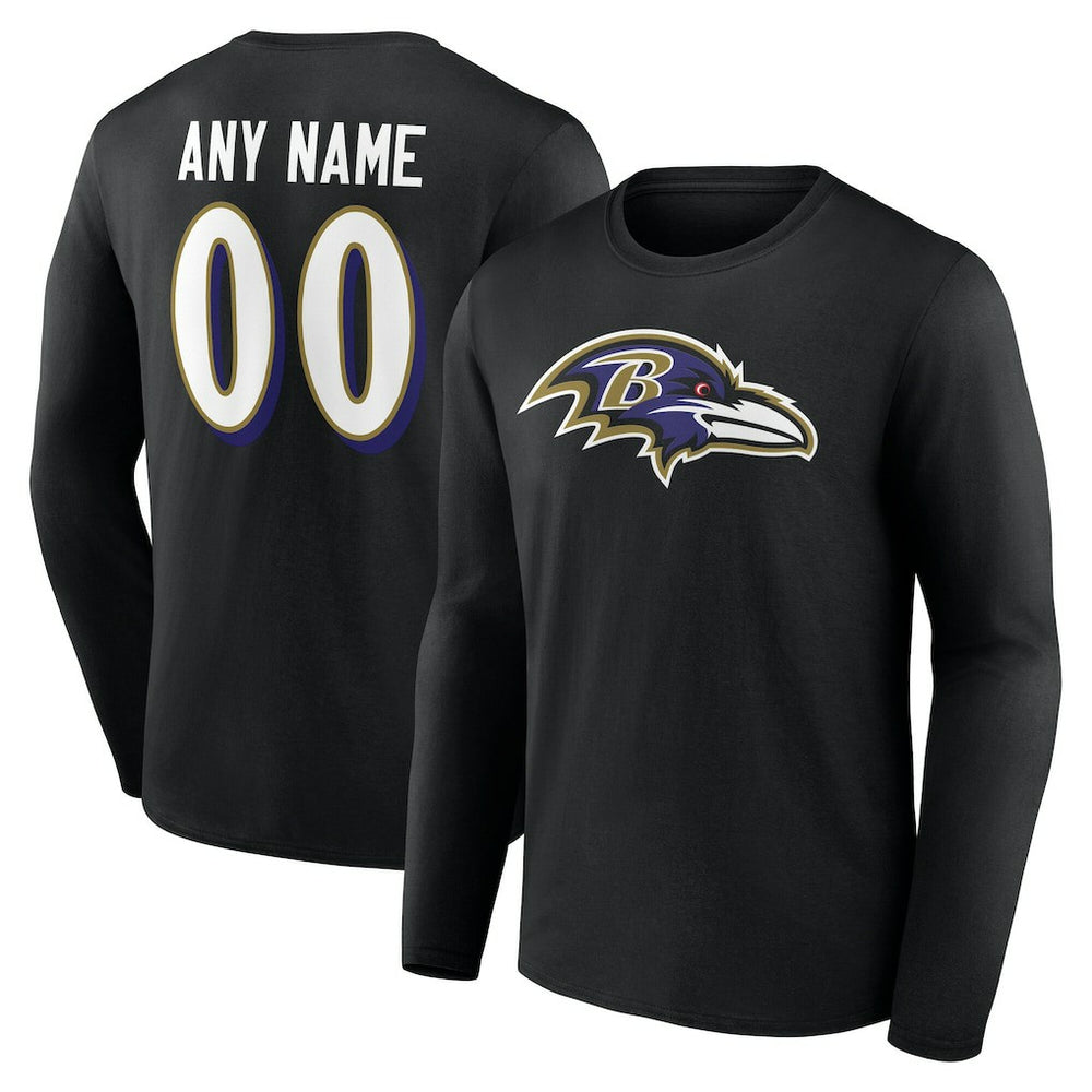 Baltimore Ravens Team Authentic Personalized Name & Number Long Sleeve T-Shirt - Black discount