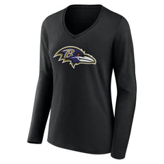 Baltimore Ravens Women's Team Authentic Personalized Name & Number Long Sleeve V-Neck T-Shirt - Black for sale