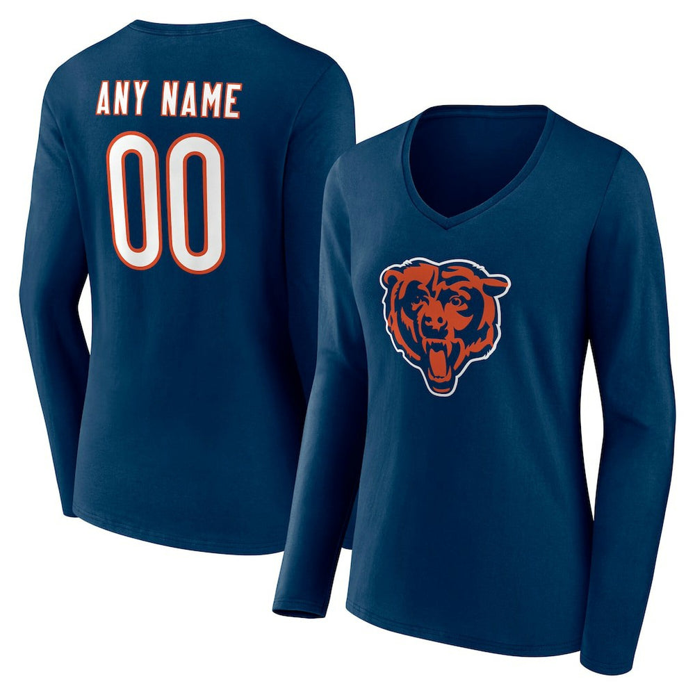 Chicago Bears Women's Team Authentic Personalized Name & Number Long Sleeve V-Neck T-Shirt - Navy for sale
