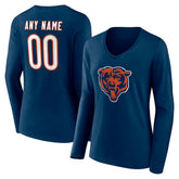 Chicago Bears Women's Team Authentic Personalized Name & Number Long Sleeve V-Neck T-Shirt - Navy for sale