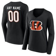 Cincinnati Bengals Women's Team Authentic Personalized Name & Number Long Sleeve V-Neck T-Shirt - Black discount