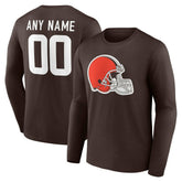 Cleveland Browns Team Authentic Personalized Name & Number Long Sleeve T-Shirt - Brown sale