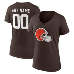 Cleveland Browns Women's Team Authentic Personalized Name & Number V-Neck T-Shirt - Brown for sale