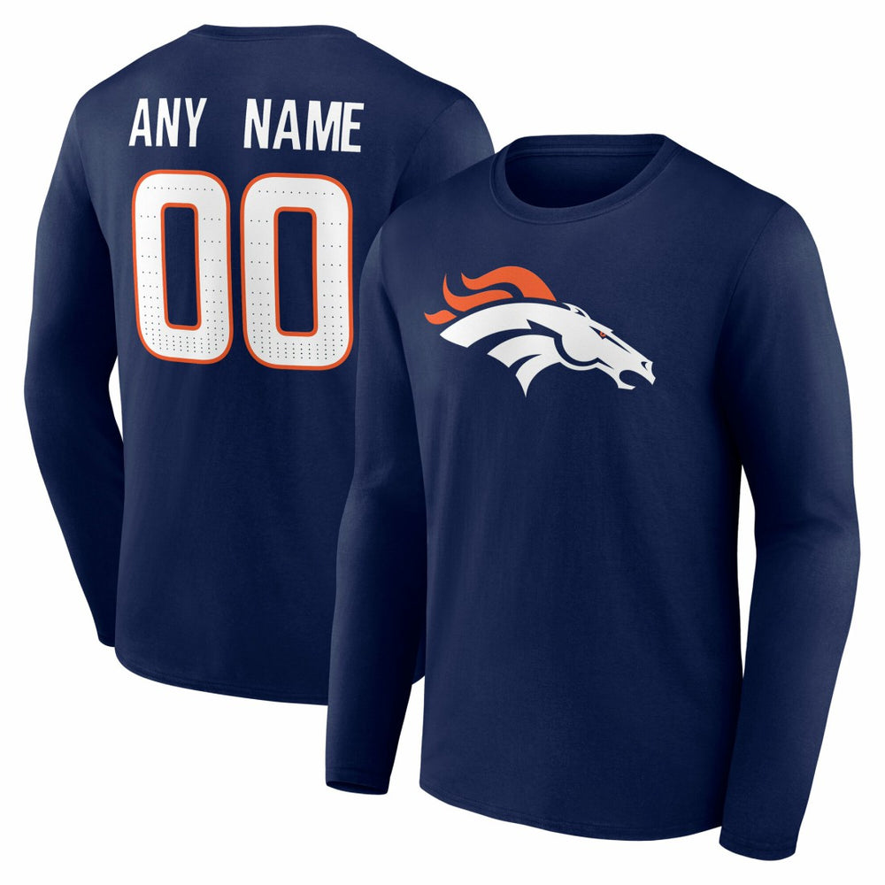 Denver Broncos Team Authentic Personalized Name & Number Long Sleeve T-Shirt - Navy for sale