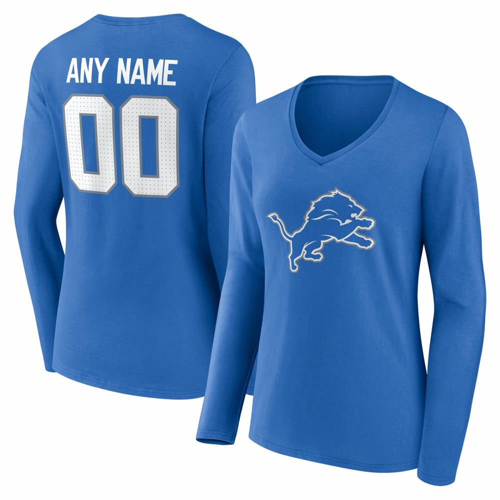 Detroit Lions Women's Team Authentic Personalized Name & Number Long Sleeve V-Neck T-Shirt - Blue cheap