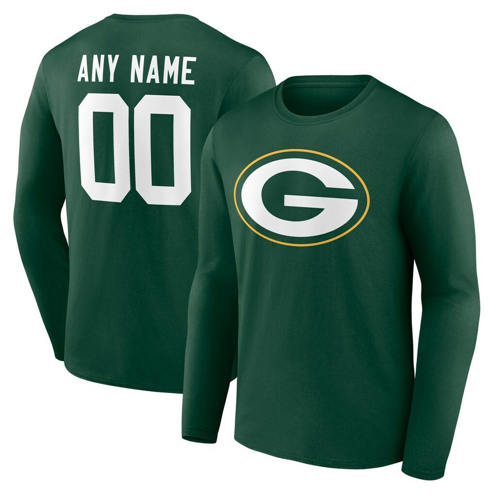 Green Bay Packers Team Authentic Personalized Name & Number Long Sleeve T-Shirt - Green for sale
