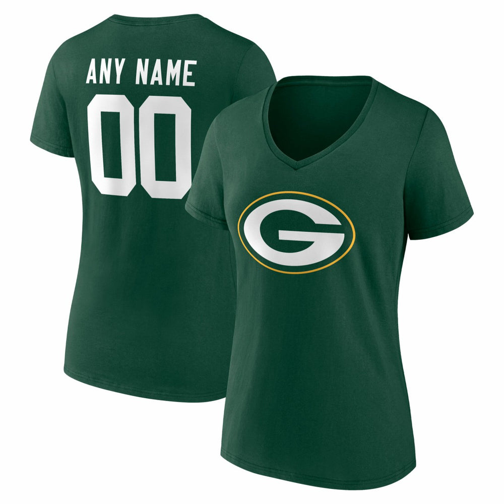 Green Bay Packers Women's Team Authentic Personalized Name & Number V-Neck T-Shirt - Green on sale