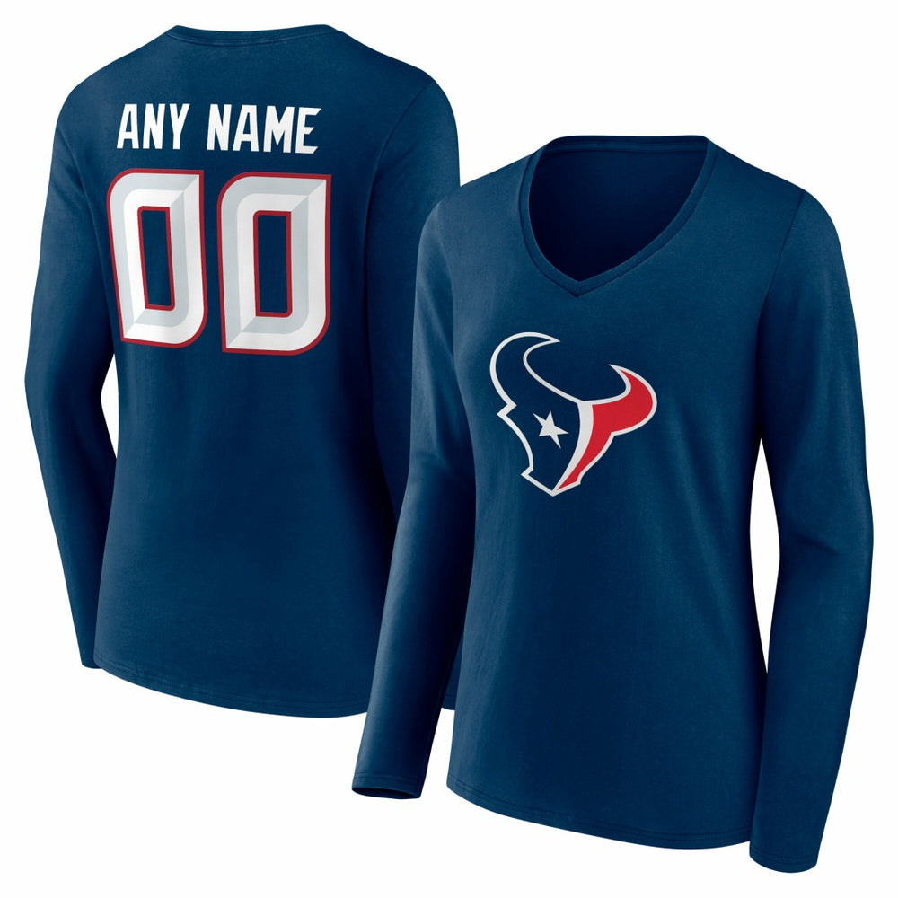 Houston Texans Women's Team Authentic Personalized Name & Number Long Sleeve V-Neck T-Shirt - Navy online