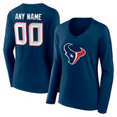 Houston Texans Women's Team Authentic Personalized Name & Number Long Sleeve V-Neck T-Shirt - Navy online