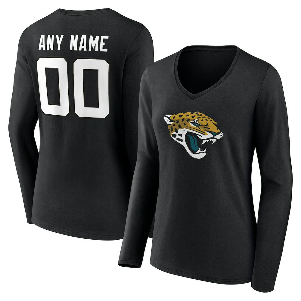Jacksonville Jaguars Women's Team Authentic Personalized Name & Number Long Sleeve V-Neck T-Shirt - Black outlet