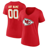 Kansas City Chiefs Women's Team Authentic Personalized Name & Number V-Neck T-Shirt - Red on sale