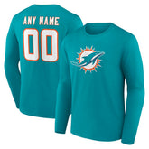 Miami Dolphins Team Authentic Personalized Name & Number Long Sleeve T-Shirt - Aqua discount
