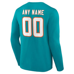 Miami Dolphins Team Authentic Personalized Name & Number Long Sleeve T-Shirt - Aqua discount