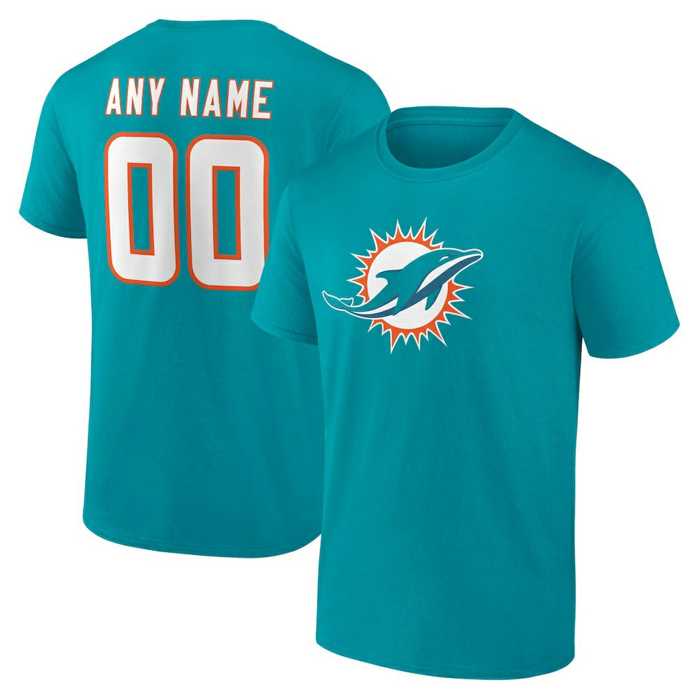 Miami Dolphins Team Authentic Personalized Name & Number T-Shirt - Aqua on sale