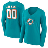 Miami Dolphins Women's Team Authentic Personalized Name & Number Long Sleeve V-Neck T-Shirt - Aqua online