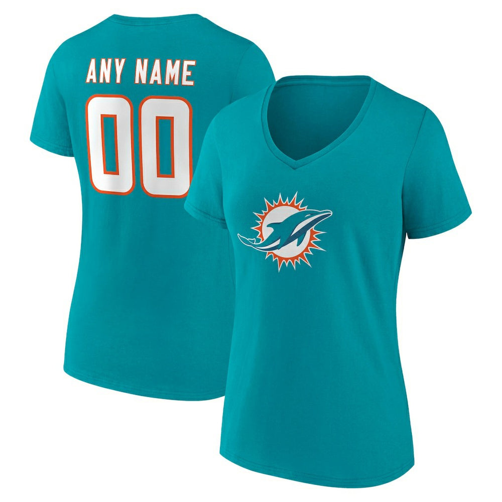 Miami Dolphins Women's Team Authentic Personalized Name & Number V-Neck T-Shirt - Aqua online