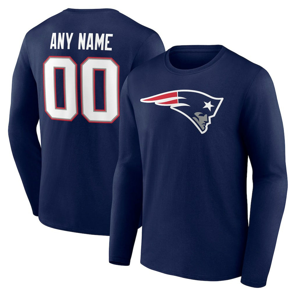New England Patriots Team Authentic Personalized Name & Number Long Sleeve T-Shirt - Navy sale