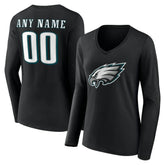Philadelphia Eagles Women's Team Authentic Personalized Name & Number Long Sleeve V-Neck T-Shirt - Black discount