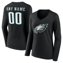 Philadelphia Eagles Women's Team Authentic Personalized Name & Number Long Sleeve V-Neck T-Shirt - Black discount