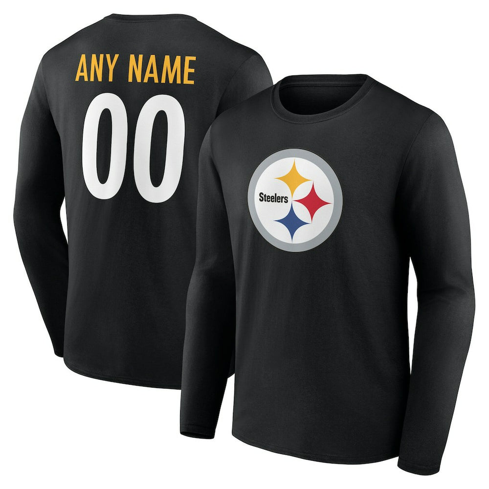 Pittsburgh Steelers Team Authentic Personalized Name & Number Long Sleeve T-Shirt - Black outlet