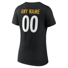 Pittsburgh Steelers Women's Team Authentic Personalized Name & Number V-Neck T-Shirt - Black on sale