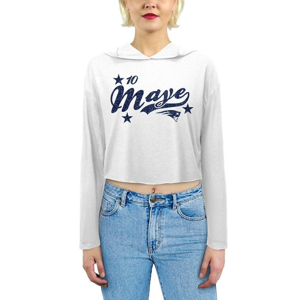 Drake Maye New England Patriots Majestic Threads Women's Glitter Wordmark Hoodie - White outlet