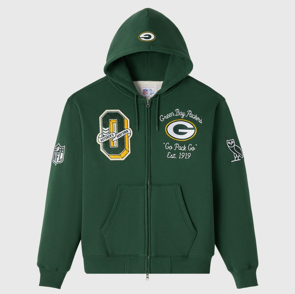 Green Bay Packers OVO x NFL Unisex Full-Zip Waffle-Lined Hoodie - Green sale
