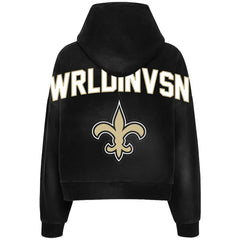 WRLDINVSN x New Orleans Saints Unisex Cozy Cropped Hoodie - Black on sale