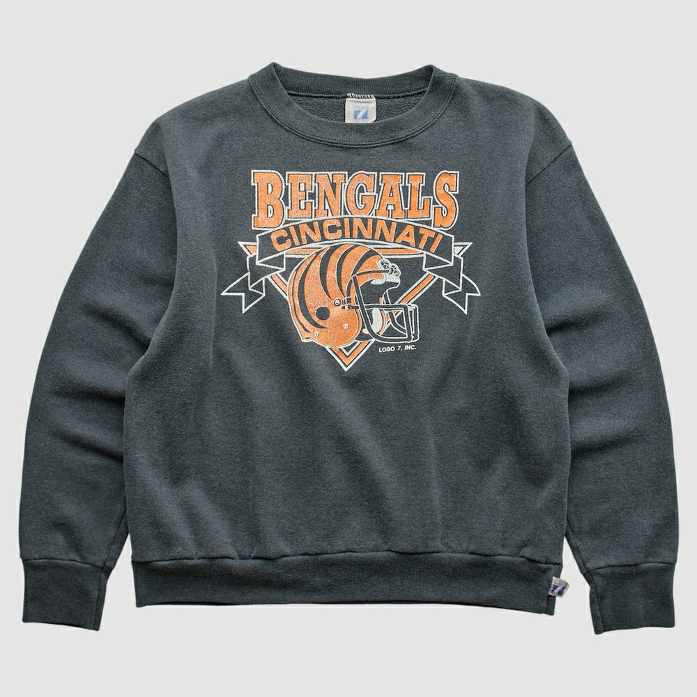 Cincinnati Bengals Logo 7 80s Pullover Sweatshirt - Charcoal Vintage on sale