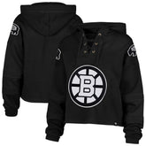 Boston Bruins '47 Women's Cropped Lacer Hoodie - Black Hoodies