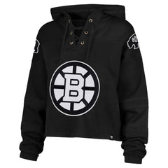 Boston Bruins '47 Women's Cropped Lacer Hoodie - Black Hoodies