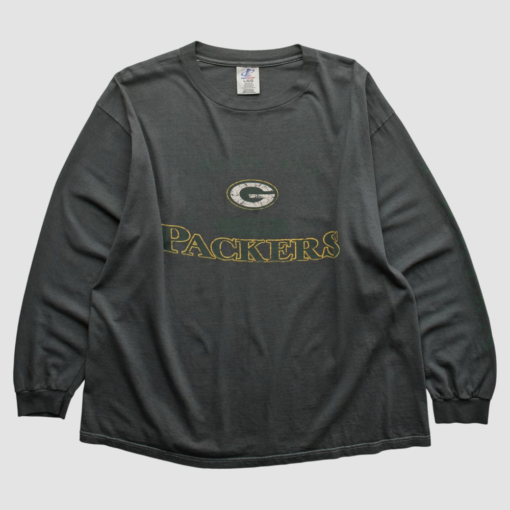 Green Bay Packers Logo Athletic 2000s Long Sleeve T-shirt - Charcoal Vintage cheap