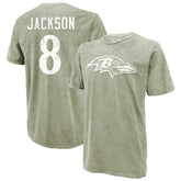 Lamar Jackson Baltimore Ravens Majestic Threads Mineral Wash Name & Number T-Shirt - Moss Green discount