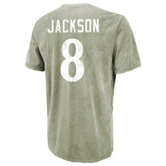 Lamar Jackson Baltimore Ravens Majestic Threads Mineral Wash Name & Number T-Shirt - Moss Green discount
