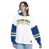 Golden State Warriors G-III 4Her by Carl Banks Women's Key Player Oversized Hooded Long Sleeve T-Shirt sale - White/Royal discount