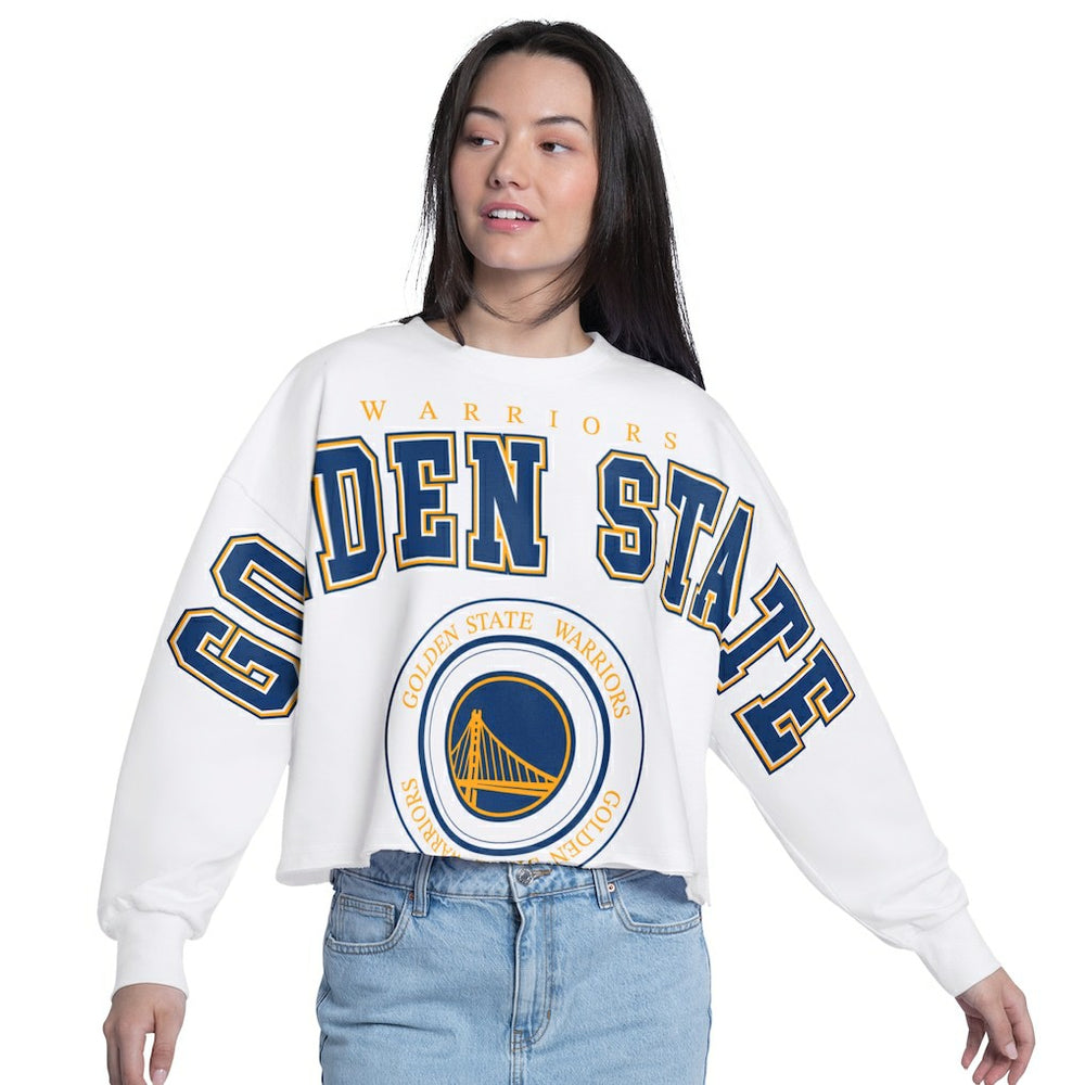 Golden State Warriors G-III 4Her by Carl Banks Women's Bleachers Cropped French Terry Sweatshirt sale - White discount